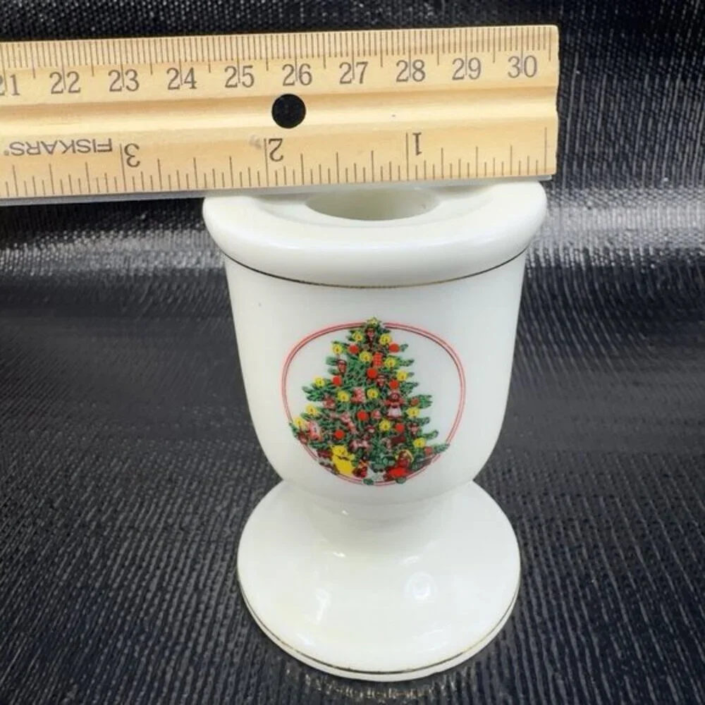 Vintage Japanese Porcelain Candle Stick Holder Set 2 Holiday Christmas Theme VTG